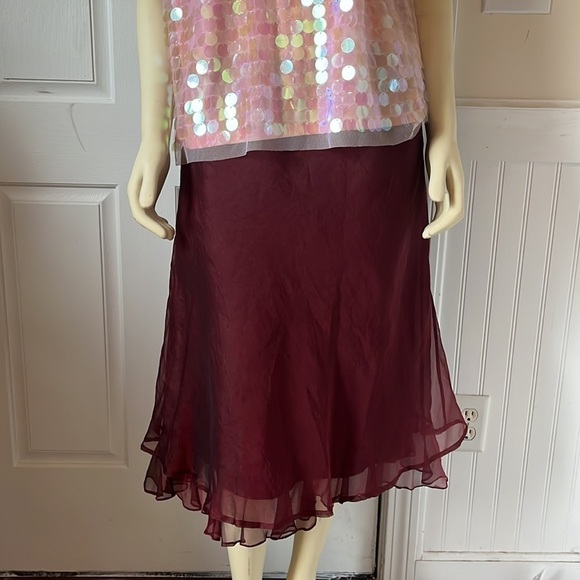 𝅺tiar Los Angeles A-Line Linen & Silk Organza Red Wine Burgundy Midi Skirt M - Picture 6 of 12